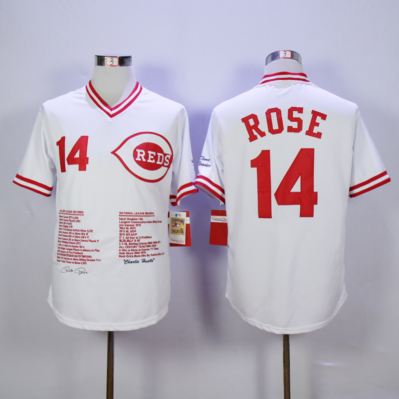 Men MLB Cincinnati Reds #14 Rose white throwback jerseys->cincinnati reds->MLB Jersey